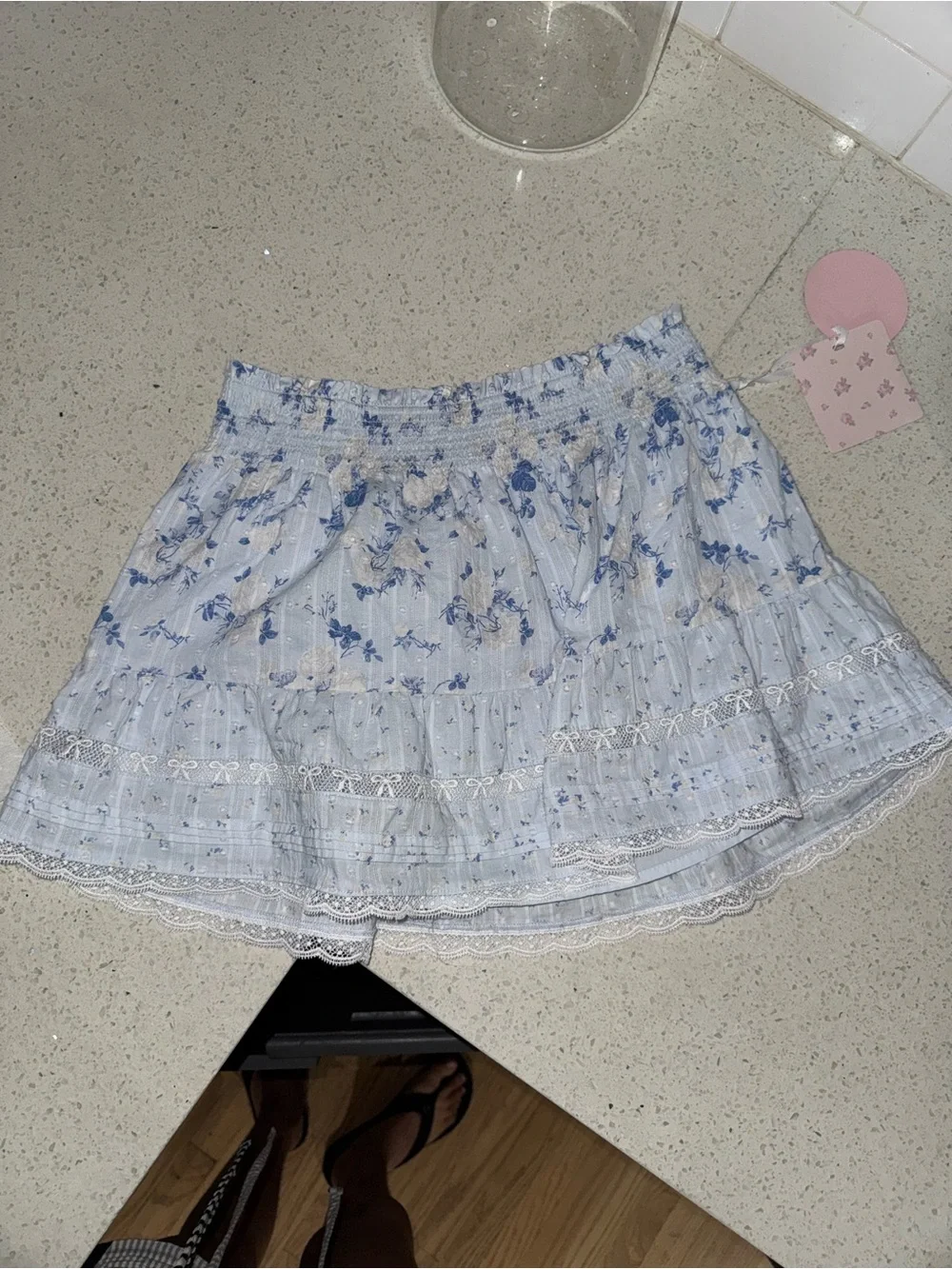 LoveShackFancy girl skirt Light Blue Floral Tiered Mini Skirt